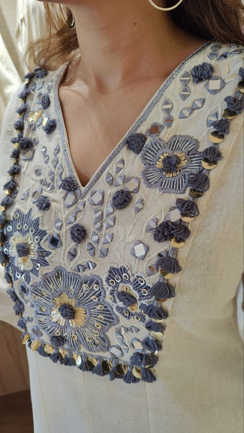 Embroidered Top With Kali Pants - Denim Look