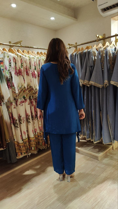Mirror Blue C Cut Kurta With Pants