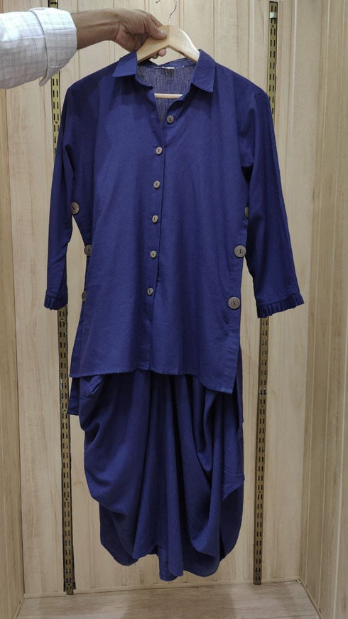 Navy Blue Drape Skirt Set For Women