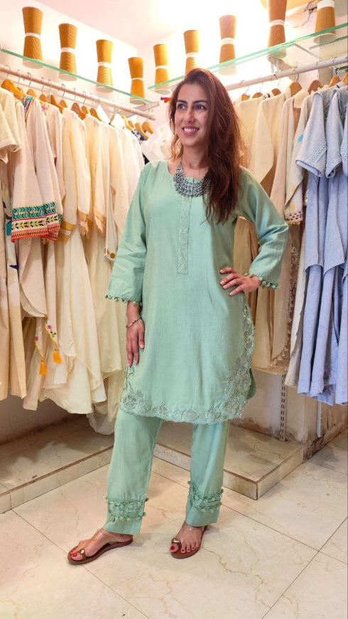 Cutwork Embroidery Green Kurta Set