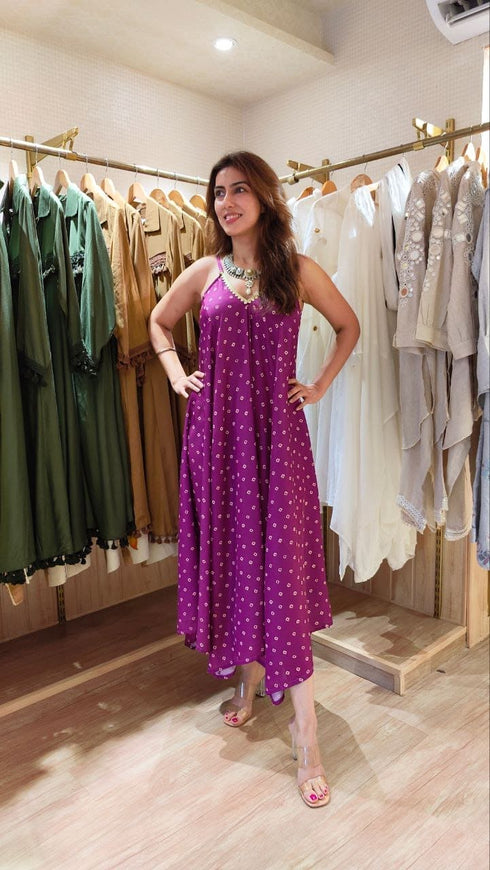 Bandhini High Low Dress with Long Cape