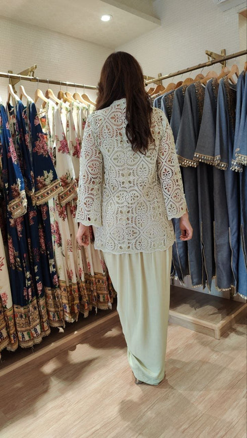 Green Cutwork Kurta with Dhoti and Singlet