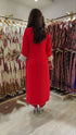 Embroidered Red Long Yoke Kurta with Pant