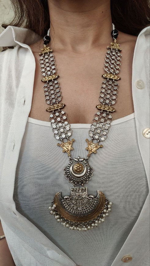 Dual Tone Long Necklace Set