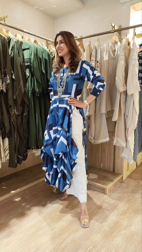 Blue Slit Kurta Pant Set