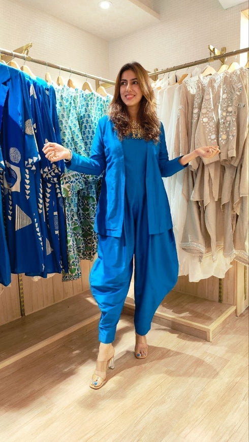 Peacock Blue Jumpsuit with Jacket