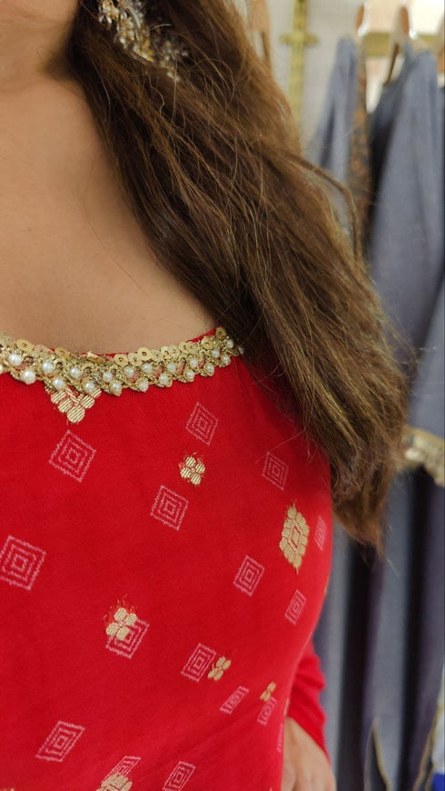 Banarasi Red Spaghetti Sharara Set