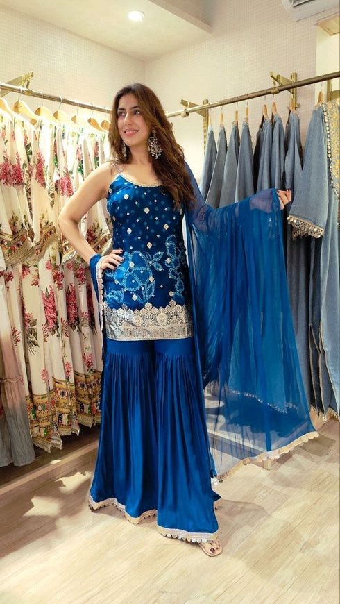 Banarasi Blue Spaghetti Sharara Set