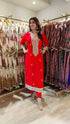 Embroidered Red Long Yoke Kurta with Pant
