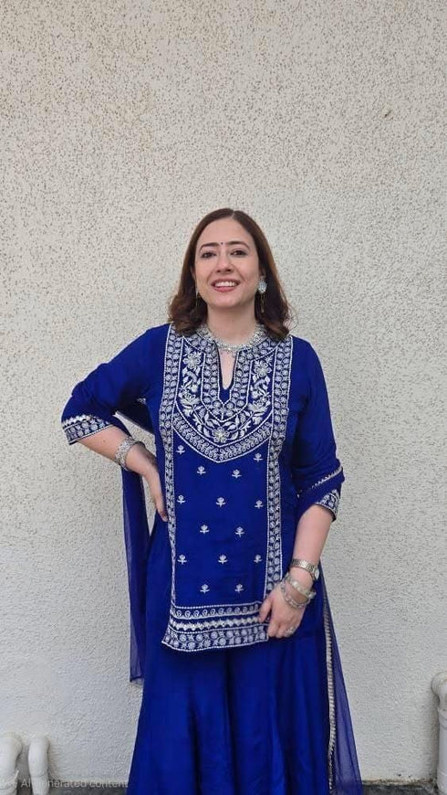 Royal Blue Sharara Set - view 16