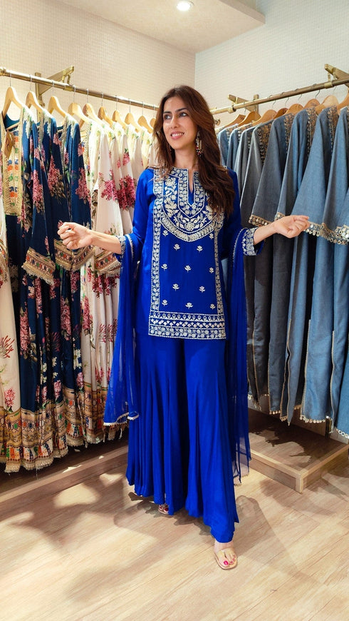 Royal Blue Sharara Set - view 3