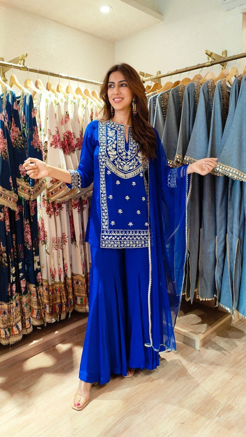 Royal Blue Sharara Set - view 8