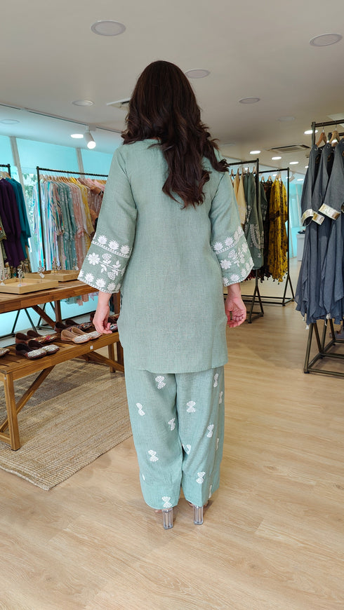 Sage Green Floral Embroidered Farshi Set - view 10