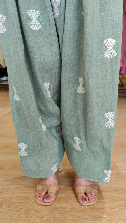 Sage Green Floral Embroidered Farshi Set - view 7