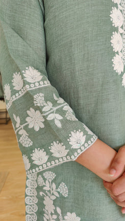 Sage Green Floral Embroidered Farshi Set - view 8