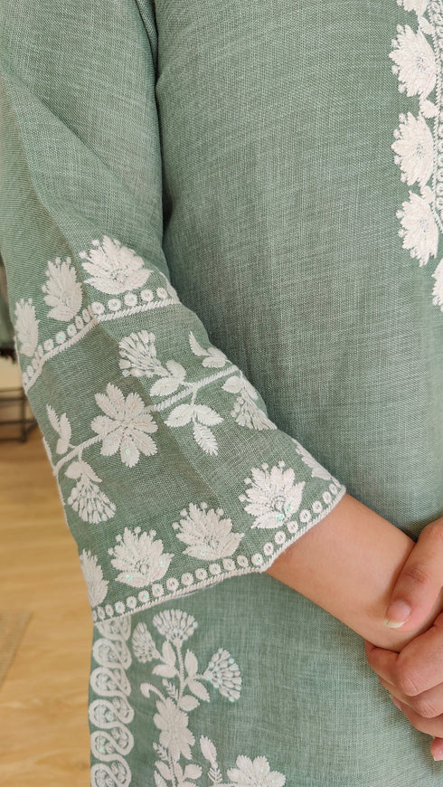 Sage Green Floral Embroidered Farshi Set - view 8