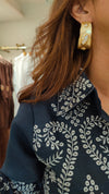 Schiffli Embroidered Blue Shirt Coord Set - view 4