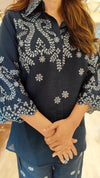 Schiffli Embroidered Blue Shirt Coord Set - view 6