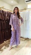 Schiffli Embroidered Lilac Purple Shirt Coord Set - view 2