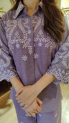 Schiffli Embroidered Lilac Purple Shirt Coord Set - view 3