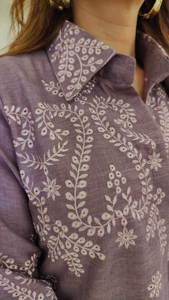 Schiffli Embroidered Lilac Purple Shirt Coord Set - view 6