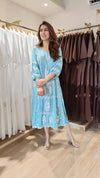 Serene Blue Hand Embroidered Lucknowi Dress - view 3