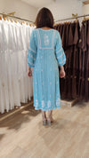 Serene Blue Hand Embroidered Lucknowi Dress - view 4