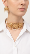 Elephant Filigree Gold Choker Necklace Set, front view, Label DC