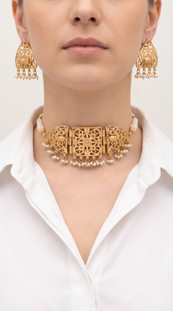 Elephant Filigree Gold Choker Necklace Set, alternate view, Label DC