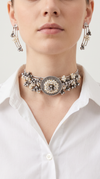 Wire Medallion Silver Choker Necklace Set, front view, Label DC