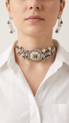 Wire Medallion Silver Choker Necklace Set, alternate view, Label DC