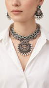 Ganesha Emerald Silver Necklace Set, alternate view, Label DC