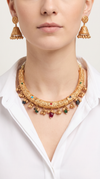 Navratna Antique Gold Hasli Necklace Set, front view, Label DC