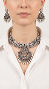Lakshmi Navratna Silver Necklace Set, front view, Label DC