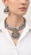 Lakshmi Navratna Silver Necklace Set, alternate view, Label DC