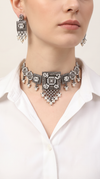 Crystal Square Silver Choker Necklace Set, front view, Label DC