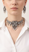 Crystal Square Silver Choker Necklace Set, alternate view, Label DC