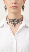 Ruby Square Silver Choker Necklace Set, front view, Label DC