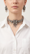 Emerald Square Silver Choker Necklace Set, front view, Label DC