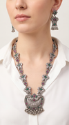 Peacock Wing Silver Long Necklace Set, front view, Label DC