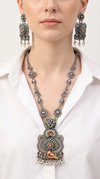 Yellow Bird Meenakari Silver Necklace Set, alternate view, Label DC