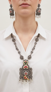 Red Parrot Meenakari Silver Necklace Set, alternate view, Label DC