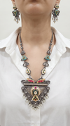 Green Arch Triangle Silver Necklace Set, front view, Label DC
