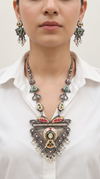Green Arch Triangle Silver Necklace Set, alternate view, Label DC