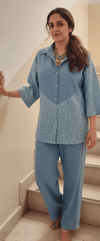 Shimmer Sequin Denim Shirt with Pant - view 2
