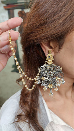 Silver And Gold Dual Tone Flower Earring - view 5