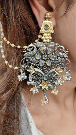 Silver And Gold Dual Tone Flower Earring - view 6