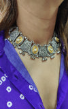 Silver & Gold Coin Choker with Ghungroo Drops - view 2