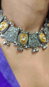 Silver & Gold Coin Choker with Ghungroo Drops - view 5