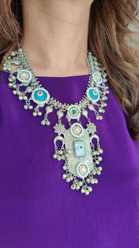 Silver Turquoise Statement Necklace